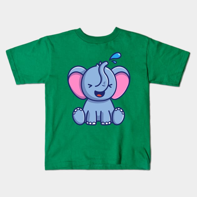 Cute Elephant Play Water Cartoon Kids T-Shirt by Catalyst Labs